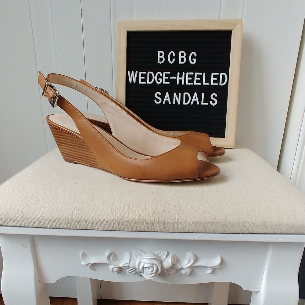 BCBG camel wedge-heeled sandals
